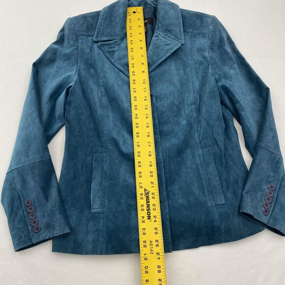 Alfani Leather Jacket Womens Large Blue Suede Lined Buttons Blazer - Picture 7 of 12